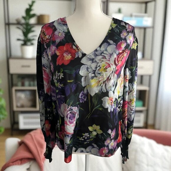 CATHERINE MALANDRINO Floral Long Sleeve Top Size Large - Picture 1 of 6
